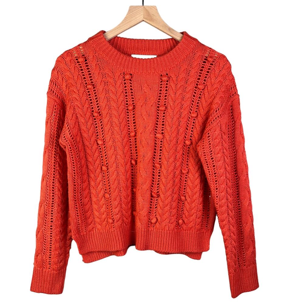 Heartloom Cena Pom Pom Chunky Knit Pullover Sweater Orange Red Size Small Preppy
